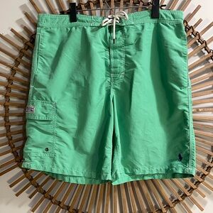 Colorful Polo by Ralph Lauren Men's Green Swim Board Shorts Cargo Pocket Tie L